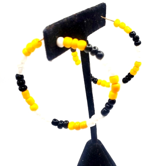 Handmade glass beaded hoop earrings, african rasta for women of all ages. New - Picture 2 of 3